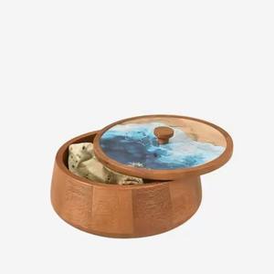 Boîte à chapati en bois de grande taille, conteneur de rangement pour roti en bois massif avec couvercle - Product Image 1