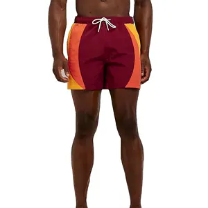 Regular Fit 100% Nylon Polyamide Side Slip Pockets Elasticated Waist Red Color Block Regular Fit Iridescent Swim Shorts