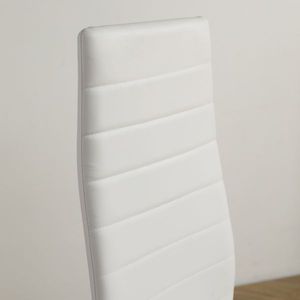 Sedia da pranzo in pelle PU bianca da 4 pezzi con gambe grigie N201 - Cuscino dello schienale con decorazione a cuciture orizzontali - Product Image 5