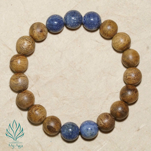 Bracelet unisexe en bois d'agar, best-seller, AL-SX-0035-10, avec 5 perles de corail bleu et 14 perles de bois d'agar naturel, fabriqué à la main au Vietnam - Product Image 1