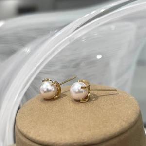 Boucles d'oreilles élégantes en argent sterling S925 avec perles d'eau douce, crochets incurvés et perles rondes simples - Product Image 2