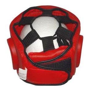 Casque de boxe en cuir PU, casque de protection pour adultes unisexe, couleur rouge unie, fermeture à boucle et crochets - Product Image 2