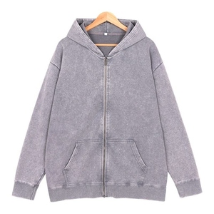 Unisex Oversized <b>Hooded</b> <b>Zip</b>-Up Sweatshirt Solid Gray Cotton French Terry Casual Autumn basicscotton blended - Product Image 1