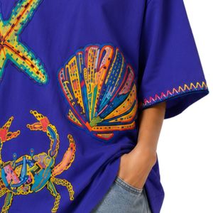 เสื้อยืดโอเวอร์ไซส์สีน้ำเงินรอยัลสำหรับผู้หญิง พิมพ์ลายมหาสมุทรสีสันสดใส สไตล์ลำลอง ผ้าฝ้าย สตรีทแวร์ ใส่สบายช่วงฤดูร้อน ทรงหลวม รับผลิตตามสั่ง ขายส่ง - Product Image 6