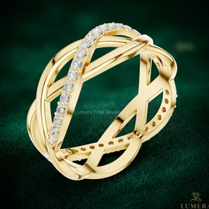 Womens <b>Infinity</b> Twist Diamond Pave Ring 925 Silver 18K Gold Plated IGI Certified Round Brilliant Cut Luxury Engagement Ring - Product Image 4