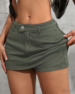 Ribbed Knit <b>Denim</b> 100% Cotton Mini Skirt for Women High Waist Casual <b>Stretch</b> Button Skater Summer Washable Anti Pilling - Product Image 3