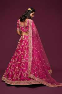 Ensemble Lehenga Choli brodé rose en soie, tenue de mariage pour femmes, robe de fête - Product Image 6