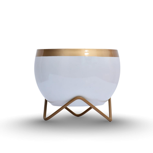 Macetas de Lujo Blancas y Doradas con Soporte Metálico, Macetas Decorativas para Plantas de Interior, Sala de Estar, Oficina - Product Image 6