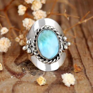 Anillo de Plata Larimar, Anillo de Plata de Ley 925, Plata de Ley 925 Sólida - Product Image 6