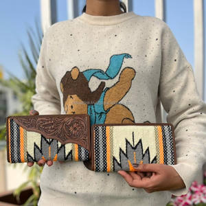 Cartera de Mano de Cuero Acolchado Azteca para Mujer, Cartera de Múltiples Pliegues, Cartera Acolchada Azteca Única, Novedad - Product Image 5