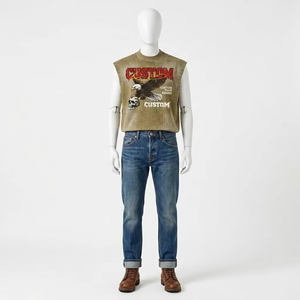 Camiseta sin mangas con estampado gráfico de diamantes de imitación personalizados, 100% algodón, logotipo impreso, unisex, estilo urbano, venta al por mayor OEM - Product Image 4