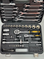 Juego de Llaves de Tubo Automotrices Completo de 82 Piezas con Trinquete, Puntas, Extensiones y Articulaciones en Estuche Rígido para Reparación de Automóviles