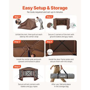 Gazebo Pop-up 3,6 x 3,6 m con Zanzariera, Tenda Grande a 6 Lati per Campeggio con Tetto Rimovibile, Borsa per il Trasporto, Montaggio Rapido, Protezione Solare Anti-Mosche - Product Image 5