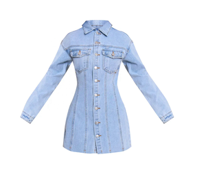 Robe chemise en jean respirante pour femme, délavage stonewashed, col rabattu, manches longues, longueur midi, couleur unie, décontractée, en coton, coupe classique - Product Image 4