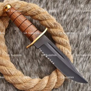 Cuchillo de hoja fija de acero inoxidable con punta de gota, borde parcialmente serrado, mango de madera, grado industrial, 0.6mm de grosor, no ajustable - Product Image 3