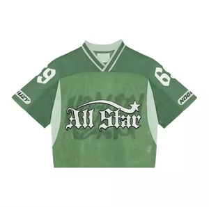 Camiseta de Fútbol Personalizada con Estampado, Verde, de Malla, Manga Corta, Ligera, Corte Cuadrado, Holgada, de Verano, para Hombre y Mujer - Product Image 1