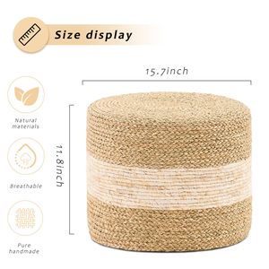 Poggiapiedi in Erba Marina Naturale Intrecciata Fatto a Mano, Pouf Quadrato in Acciaio Inossidabile per Arredamento Casa e Seduta - Product Image 2