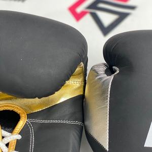 Gants de boxe en cuir de vache véritable, best-sellers, noirs, argentés, dorés, à lacets, pour entraînement de MMA et de boxe, gants de gym. - Product Image 4
