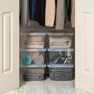 Set di 6 chiaro 17 Qt. (4.25 ragazza.) Scatole di immagazzinaggio dell'armadio impilabile in plastica per deposito sotto il letto 4.25 galloni ciascuno - Product Image 2