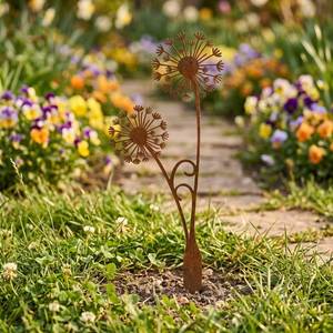 Rustic Metal Dandelion <b>Garden</b> Stake Flower <b>Ornament</b> with Waterproof Finish Powder Coated Outdoor Use - Product Image 3