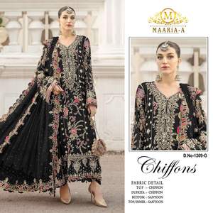 Nuevo Salwar Kameez semicompuesto de chifón con bordado de lentejuelas y trabajo Khatli en el cuello, tradicional para ocasiones festivas. - Product Image 1