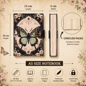 Vintage Butterfly Lock Diary <b>Notebook</b> <b>A5</b> Hardcover Journal | Handmade Eco Friendly Writing Diary with Artistic Cover Design Art - Product Image 6