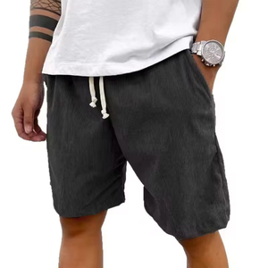 Pantalones Cortos Bermuda de Pana Gris Oscuro para Hombre, Cintura Media, con Cordón, Color Sólido, Material Transpirable - Product Image 3