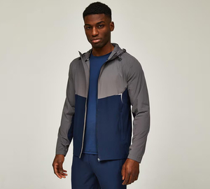 Chaqueta Deportiva TriPro para Hombre, con Capucha, Diseño Color Block Gris Marino, Cierre Completo, Ligera e Impermeable, de Poliéster/Nailon - Product Image 2