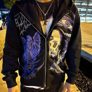 เสื้อฮู้ดสไตล์โกธิคสำหรับผู้ชาย สีดำ ผ้าฝ้ายฟลีซ ปักลาย ลุคซักล้าง ทรงปกติ เหมาะสำหรับฤดูหนาว - Product Image 3