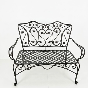 Weatherproof Powder Coated Wrought Iron Park <b>Bench</b> Custom Hand Forged <b>Metal</b> <b>Garden</b> Long Chair 2-Seater European Design KHP Brand - Product Image 1