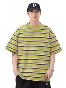 Camiseta de Jersey a Rayas Casual para Hombre, Talla Grande, Transpirable, de Verano, Manga Corta, Verde y Blanco, Rayas Horizontales, Ligera y Holgada - Product Image 4