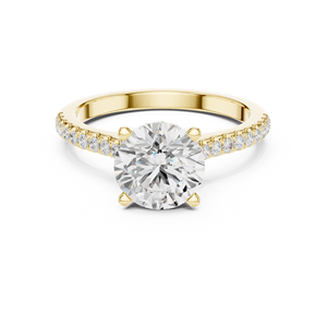 Yellow Gold Round Cut <b>Diamond</b> Engagement <b>Ring</b> with Pavé Side Stones for Women Fine Jewelry - Product Image 2