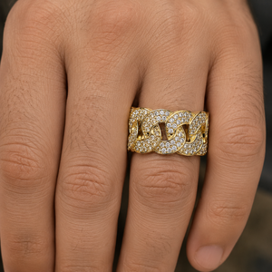 Iced Out Cuban Link Chain <b>Rings</b> 925 Sliver Round Lab Grown Diamond <b>Ring</b> For Men Women Hip Hop Band Wholesale Custom Fine Jewelry - Product Image 2
