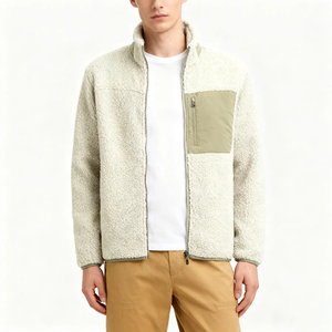 Chaqueta de lana para hombre con cuello alto, cremallera completa, para invierno, exterior, con bolsillos en contraste, corte regular, cálida, forro de sherpa, estilo casual - Product Image 2
