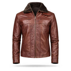 Chaqueta Bomber Premium de Cuero Genuino Marrón con Cuello de Piel, Impermeable y Resistente al Viento, Estilo Clásico de Invierno, Fabricante Personalizado - Product Image 1