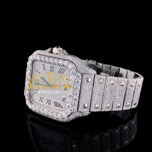 Reloj de Cuarzo de Acero Inoxidable Cuadrado para Hombre con Diamante Moissanita VVS de Calidad Prémium, Sencillo Romano Deportivo de Moda Hip Hop - Product Image 4