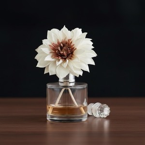 VADEE SOLA WOOD FLOWER Sustainable Craft Handmade Reed <b>Diffuser</b> White Dahlia Flower Sesbania Plant Reed Scented Oil Glass <b>Bottle</b> - Product Image 1