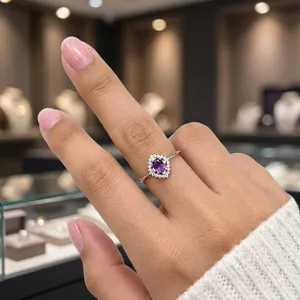 Anillo de Compromiso de Amatista con Corte Ovalado, Estilo Vintage, Engaste de Bisel, Anillo de Piedra Preciosa, Regalo para Ella, Venta al por Mayor, Mejor Precio - Product Image 2