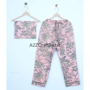 Ensemble de pyjama pour femmes en coton 100% luxueux et romantique, col en V, manches longues, motif floral, taille élastique, vêtements de maison confortables, parfaits pour toutes les occasions - Product Image 2