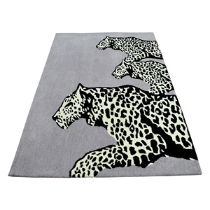 Modern Hand-Tufted Wool Area <b>Rug</b> Artistic Triple Leopard Motif Soft <b>Purple</b>-Grey Silk Blend - Product Image 2