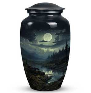 Moonlit Forest Cremation <b>Urn</b> with Night Landscape Artwork for Tranquility Reflection and Eternal Peace - Product Image 1