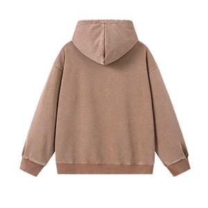 เสื้อฮู้ดโอเวอร์ไซส์แบบยูนิเซ็กซ์ สีพื้น ล้างสีแบบแอซิดวอช มีกระเป๋า ดีไซน์เรียบง่าย ทรงปกติ สวมใส่สบาย เหมาะสำหรับฤดูใบไม้ร่วง ผลิตจากผ้าฝ้ายเฟรนช์เทอร์รี่ถัก - Product Image 2