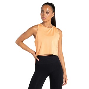 Women's Orange Sleeveless Crop <b>Top</b> O-Neck Knitted Spandex Polyester Quick Dry Sporty Fit Spring Summer Wear - Product Image 3
