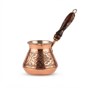 Cafetera Turca Cezve de Cobre Martillado Hecha a Mano con Mango Ergonómico de Madera y Revestimiento de Estaño, Cafetera Griega Briki para Estufa - Product Image 1