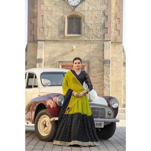 กระดาษฟอยล์จอร์เจียเจ็ตใหม่ล่าสุดทำงาน lehenga choli กับมะนาว dupatta - Product Image 1