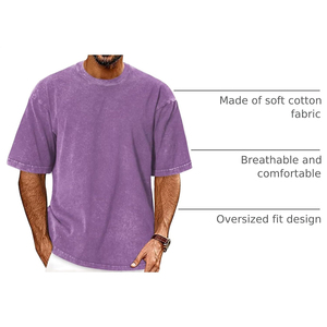 2026 Latest 100% Cotton OEM ODM <b>Men</b> Oversized Acid Wash <b>Purple</b> T <b>Shirt</b> Short Sleeve O Neck Blank Solid Casual Tee - Product Image 6