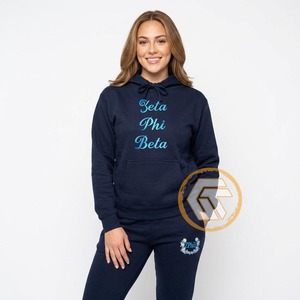 Zeta Phi Beta Solid Casual Cotton Fleece Embroidered Women's Hooded 2-Piece Full-Length Breathable Tracksuit Sorority Fraternity - Product Image 4