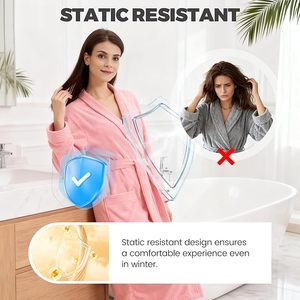 Bata de Baño de Felpa para Mujer, Manga Larga, Cuello en V, Largo Completo, Cinturón Ajustable, Suave y Cómoda, 100% Algodón, Rosa - Product Image 3