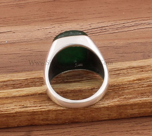 Natural Green <b>Jade</b> Bezel Setting Classic Party <b>Ring</b> Simple Band Women Men 925 Sterling Silver Minimalist Gemstone Anniversary - Product Image 6