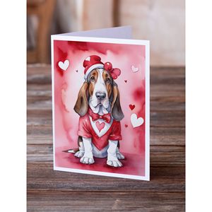 Whimsical Basset Hound My Valentine A7 Tarjetas de felicitación Paquete de 8 tarjetas de notas en blanco con sobres Tamaño 5x7 - Product Image 2